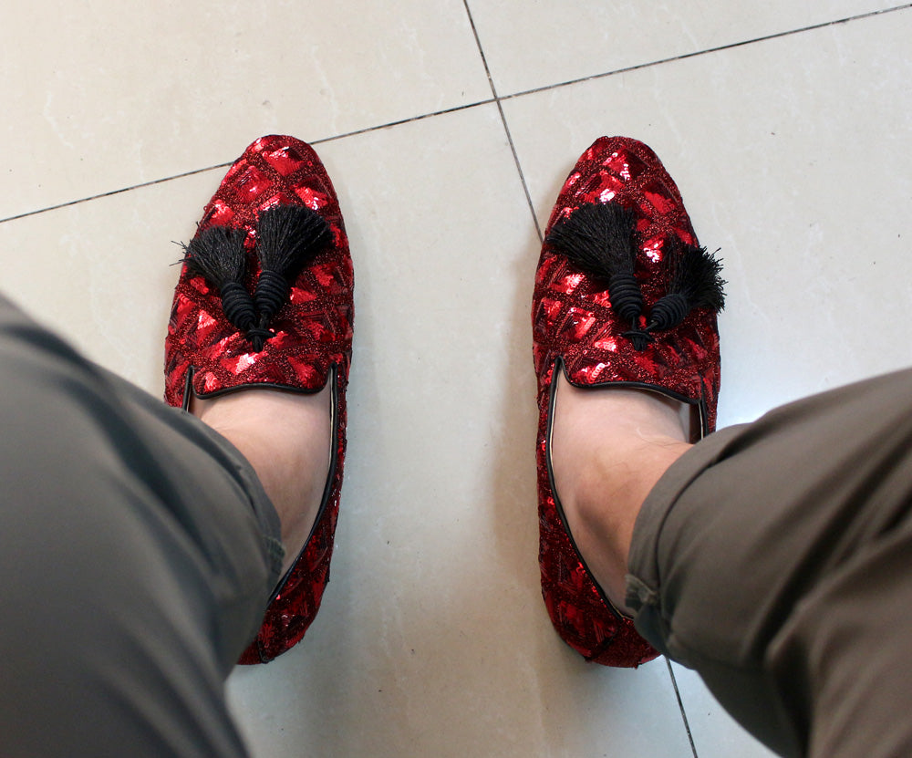 Big Tasseled Men Sequins Loafer Shoe