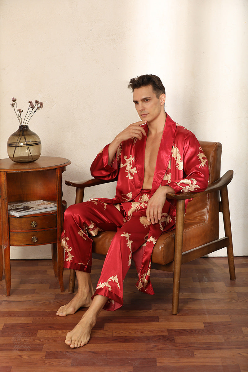 Dragon Pattern Satin Pajamas Robe