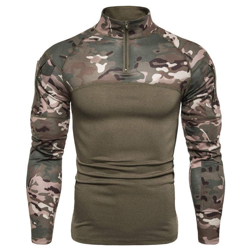 Military Turtleneck Printed Zipper T-Shirt
