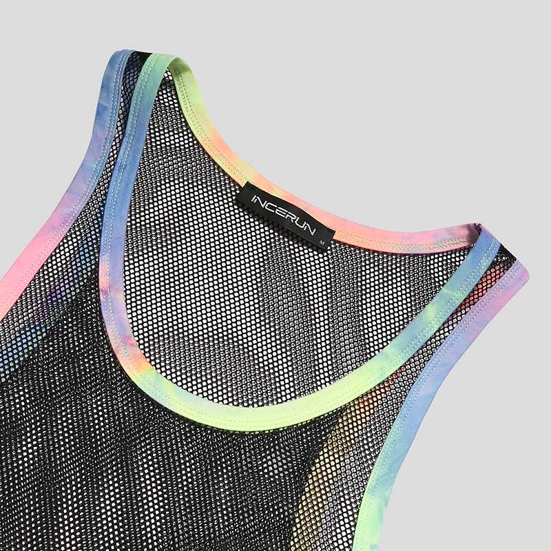 Micro Hollow Out Colorful Mesh Tank Top