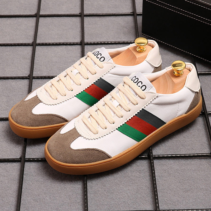 Colorful Split Leather Lace-Up Sneakers