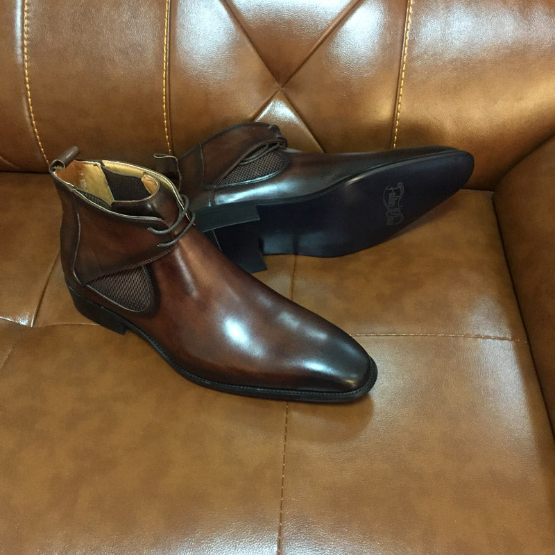 Mens Leather Ankle Boots Brown Calf Leather
