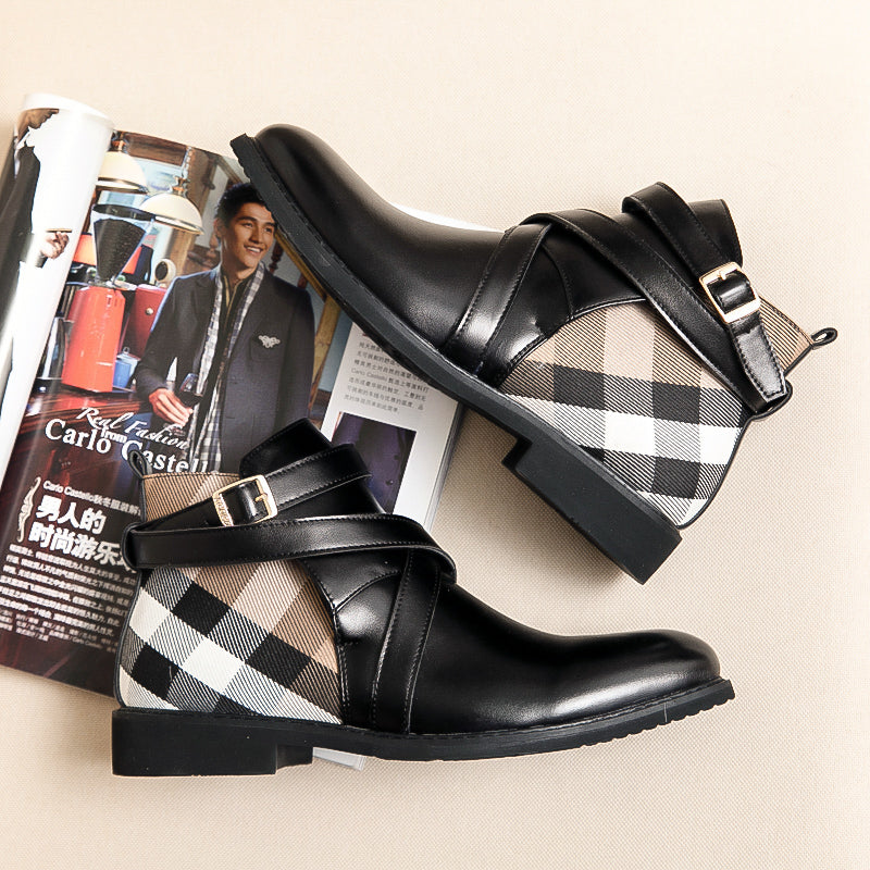 Casual Patchwork Buckle Strap Ankle Boots