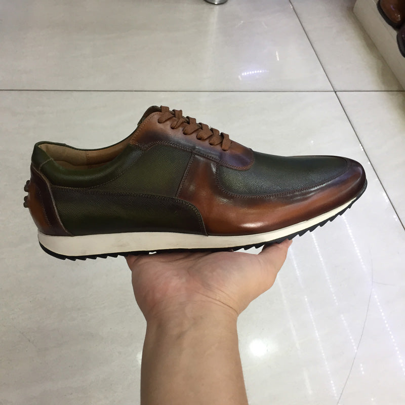 Genuine Leather Hand Painted Lace Up Men Sneaker