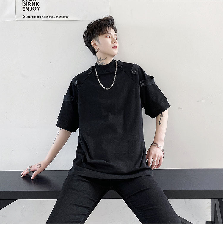 Multi-Buttons Solid Short Sleeve T-Shirt