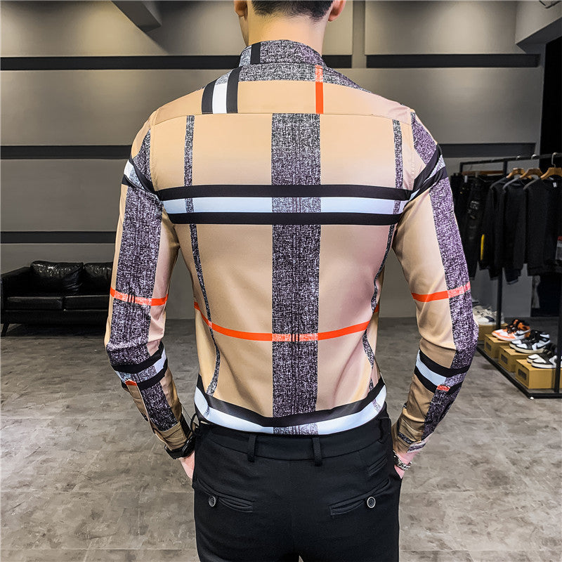 Luxury Print Long Sleeve Korean Design Casual Men Shirt