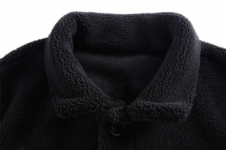 Warm Solid Brown Button Turn-Down Collar Male Coat