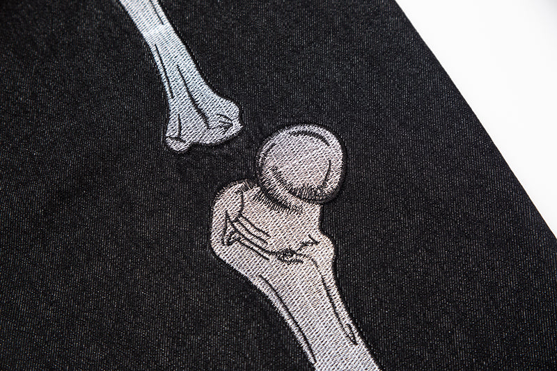 Skull Hand Bone Printed Oversized Denim Jeans