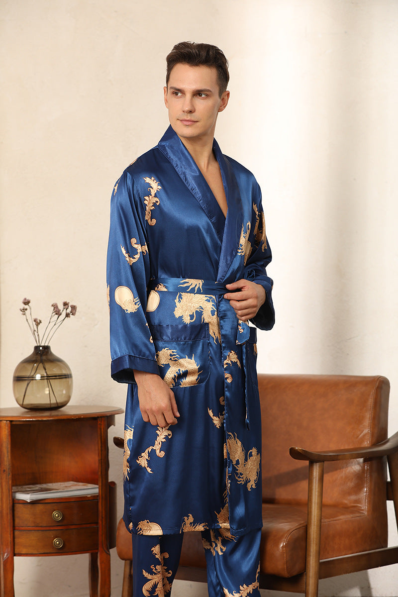 Dragon Pattern Satin Pajamas Robe