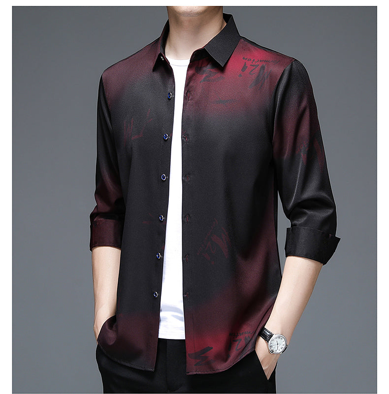 Gradient Print Long Sleeve Cotton Shirt