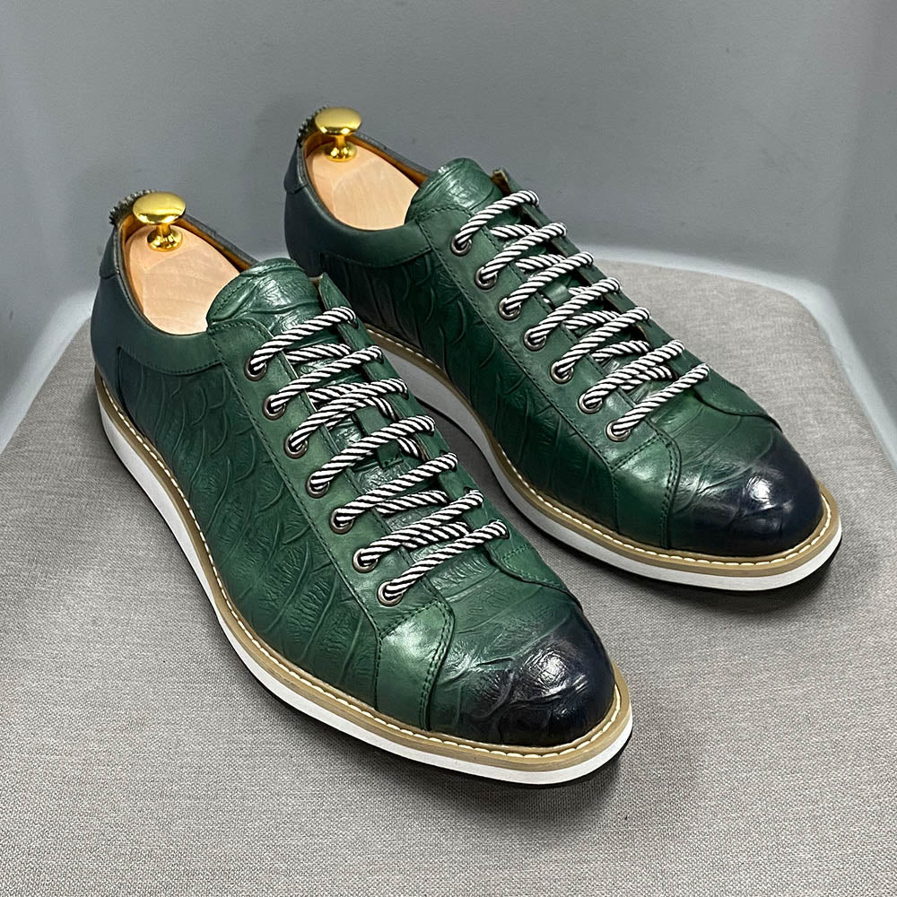 Crocodile Skin Pattern Genuine Leather Sneakers