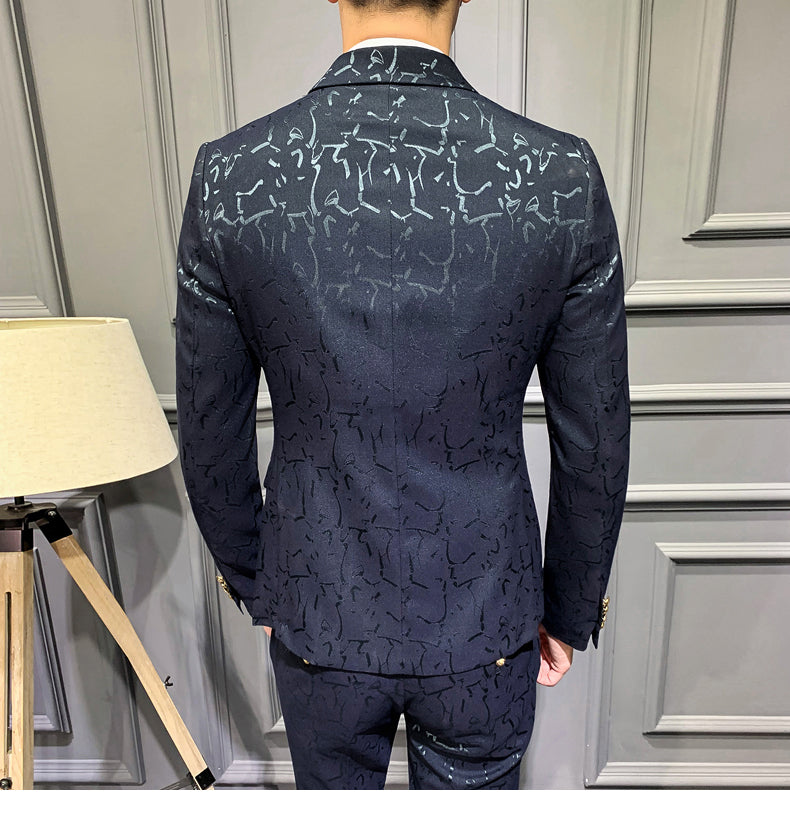 Highlight Abstract Slim Fit Tuxedo Style Men Suit