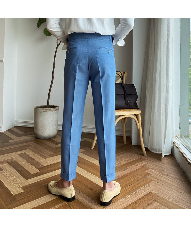 Solid Double Pleated Front Style Trousers