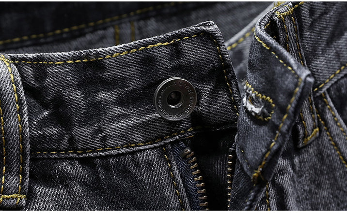 Bold Tiger Embroidery Men Grey Straight Jeans