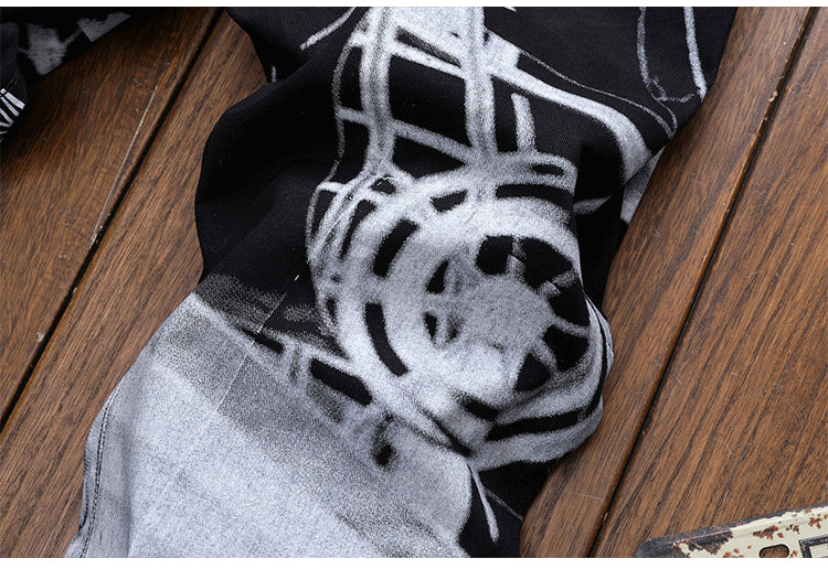 White Shark Painting Printed Black Jeans