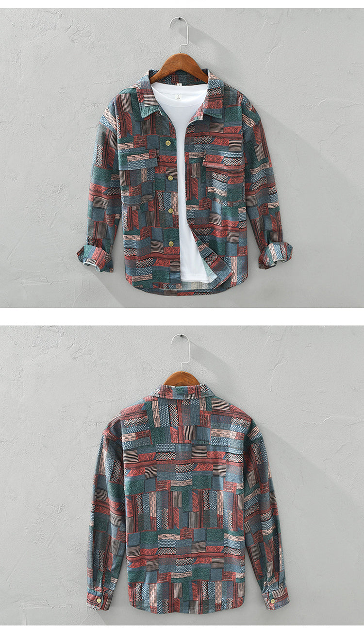 Vintage Geometric Print Pattern Cotton Shirt