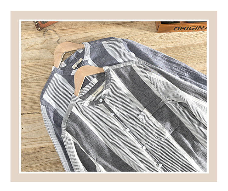 Soft Vertical Stripes Men Summer Linen Shirt