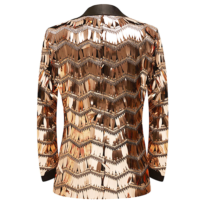 Gold Sequin Single-Breasted Blazer