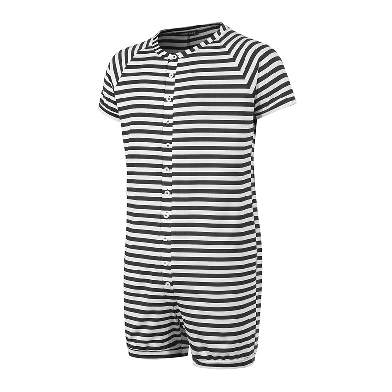 Striped and Button Style Short-Sleeved Rompers