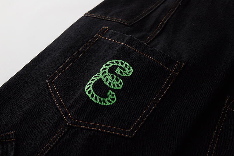Retro Pocket Letter Patchwork Loose Jeans