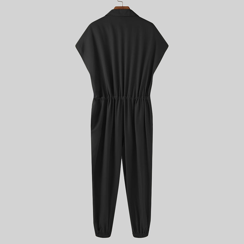 Solid Button and Drawstring Style Jumpsuit