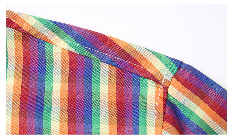 Semi Plaid Rainbow Stripe Patterned Shirt