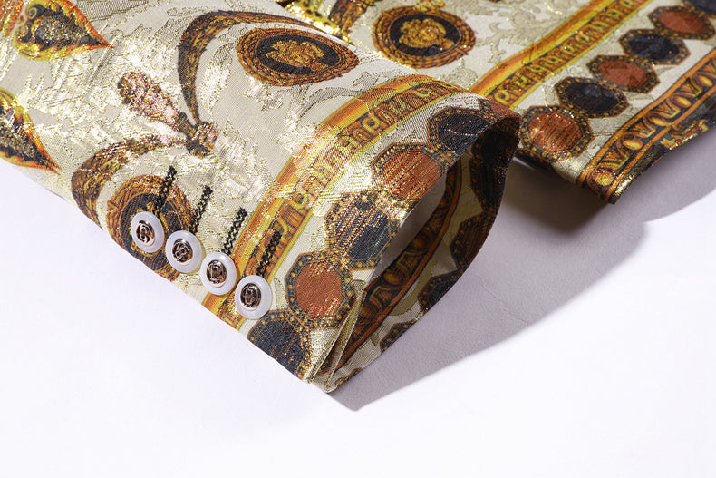 Autumn Gold Pattern Slim Fit Stage Style Men Blazer