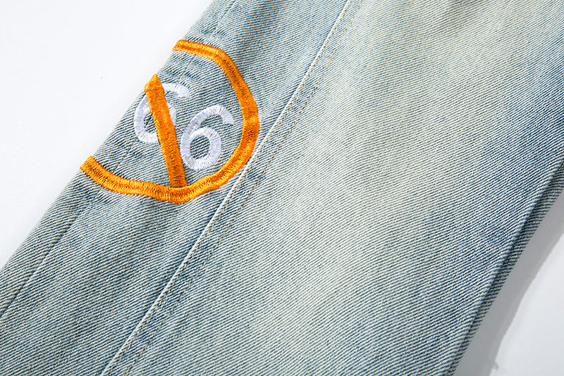 Rainbow Letters Embroidery Loose Jeans