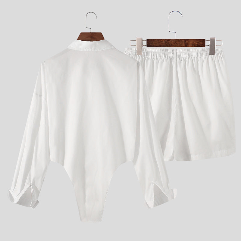 Solid White Shirt Bodysuit and Shorts Set