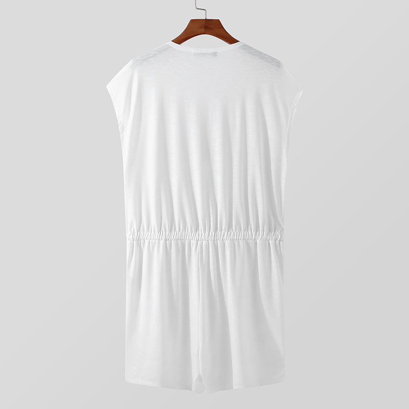 White Deep V-Neck Sleeveless Rompers