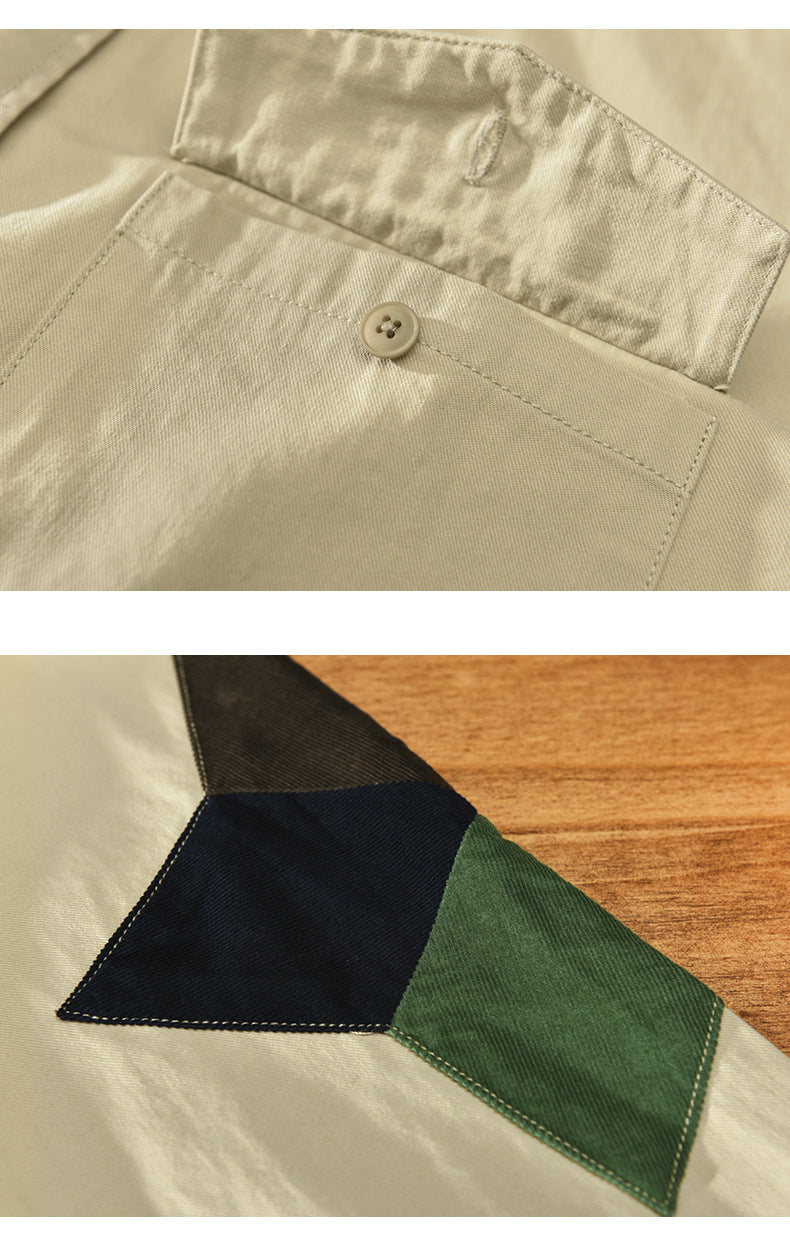 Double Pockets and Patchwork Decorated Shirt