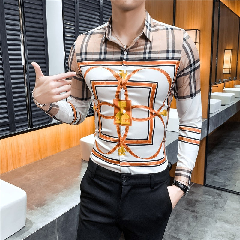 Casual Lux Pattern Slim Fit Long Sleeve Casual Men Shirts