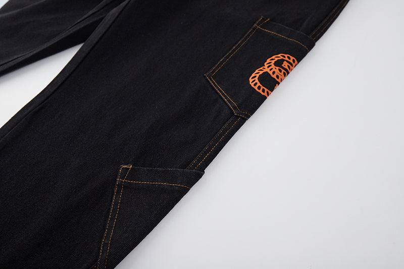 Retro Pocket Letter Patchwork Loose Jeans