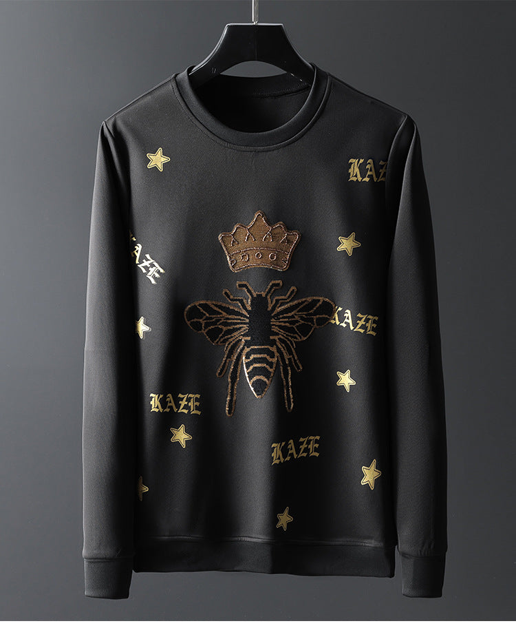Black & Gold Bee Sequins Men Long Sleeve Sweater