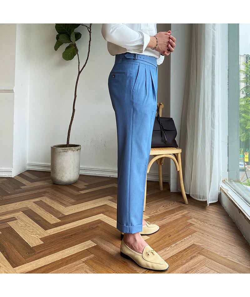 Solid Double Pleated Front Style Trousers