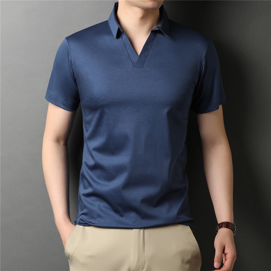 Minimalist Solid V-Neck Polo Shirt