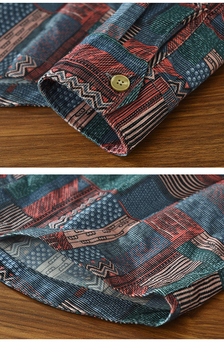 Vintage Geometric Print Pattern Cotton Shirt