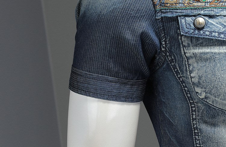 Shoulder Embroidery Patchwork Decorated Shirt