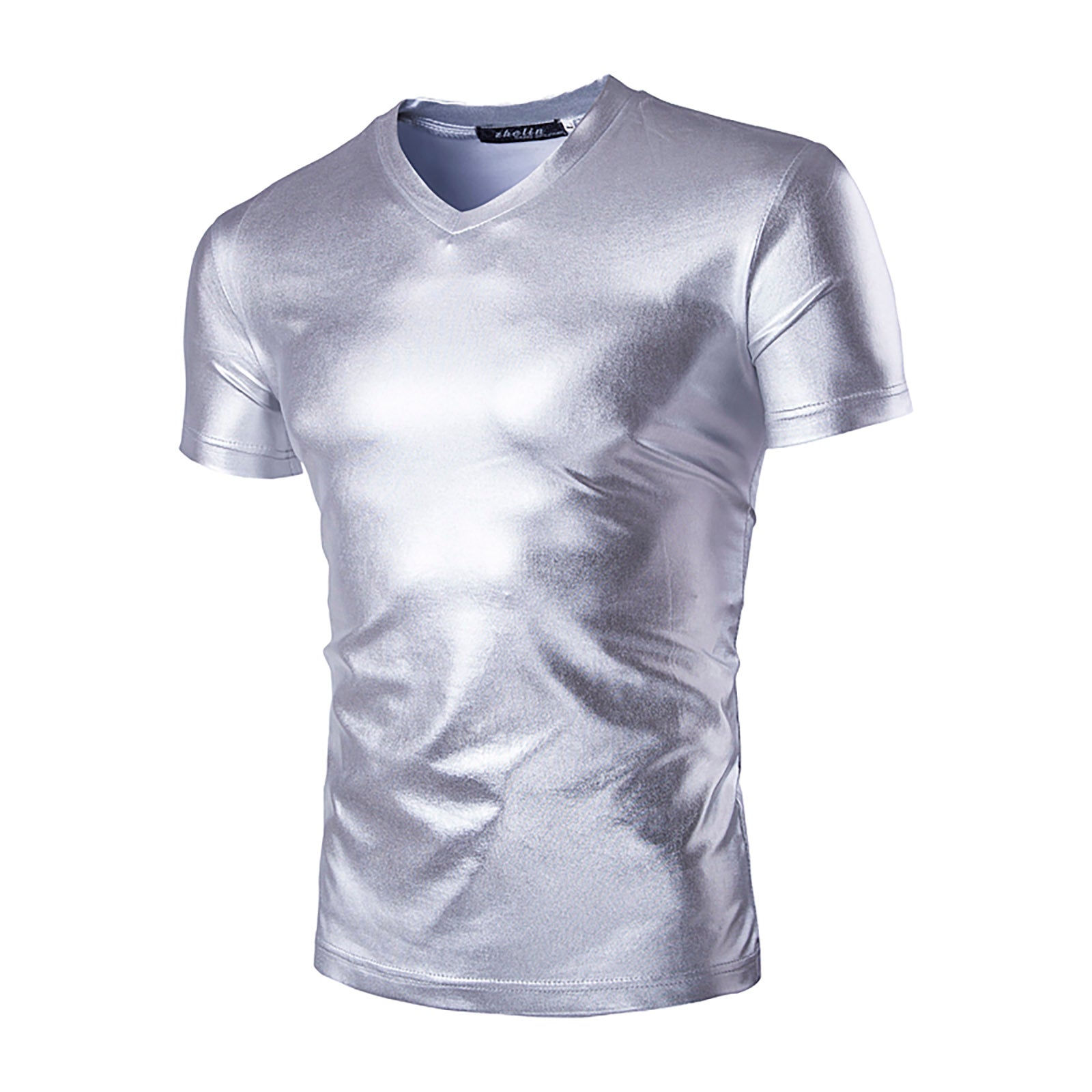 Shiny Metallic Solid V-Neck T-Shirt