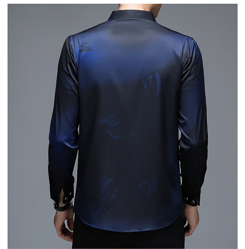 Gradient Print Long Sleeve Cotton Shirt