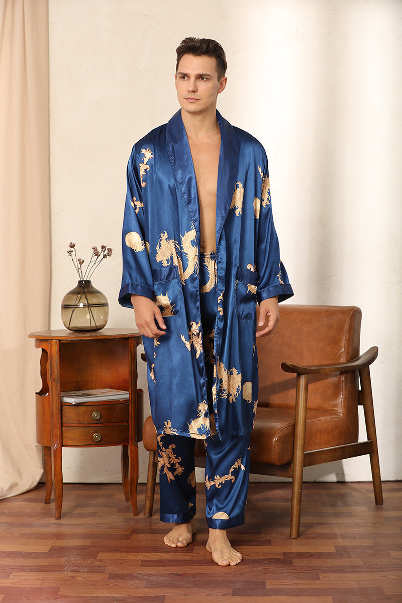 Dragon Pattern Satin Pajamas Robe