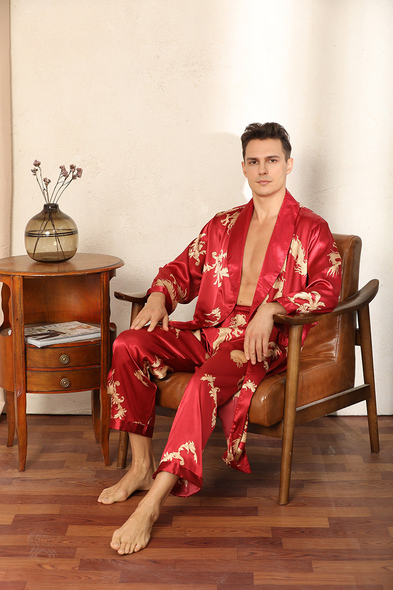 Dragon Pattern Satin Pajamas Robe