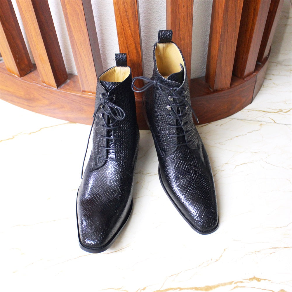 Snake Skin Pattern Leather Mid-Calf Boots