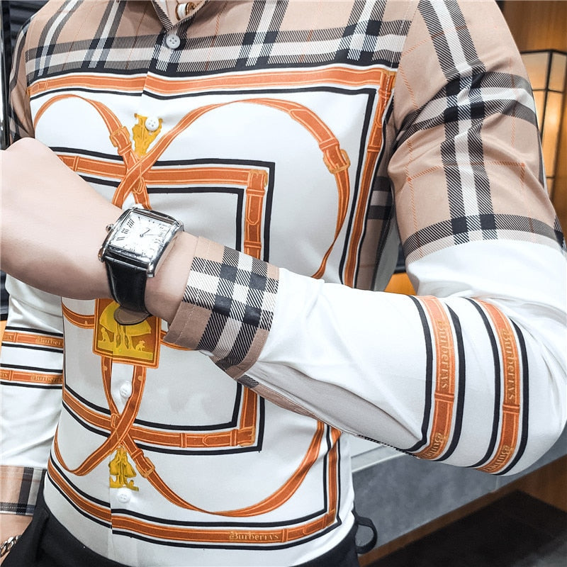 Casual Lux Pattern Slim Fit Long Sleeve Casual Men Shirts
