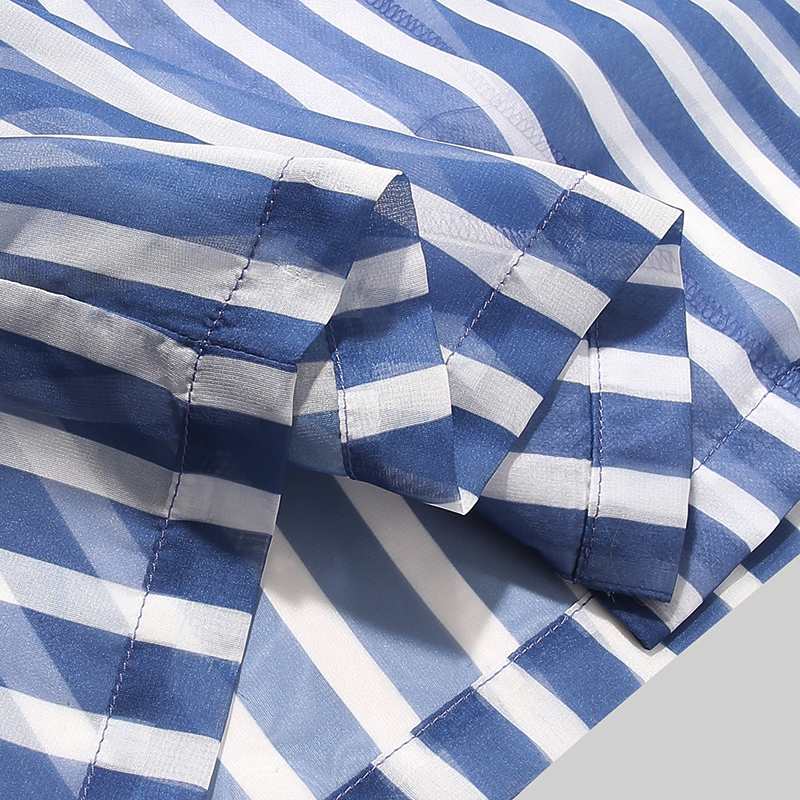 Blue and White Striped See Through Shirt
