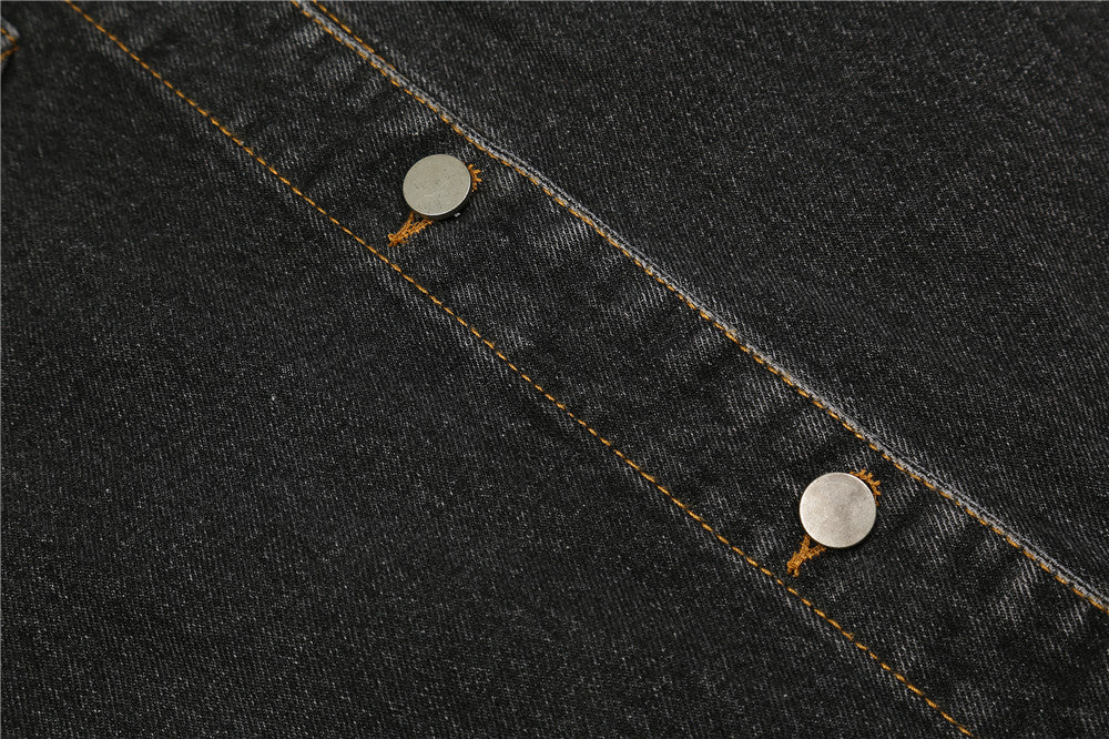 Letter Shaped and Leopard Patchwork Denim Jacket