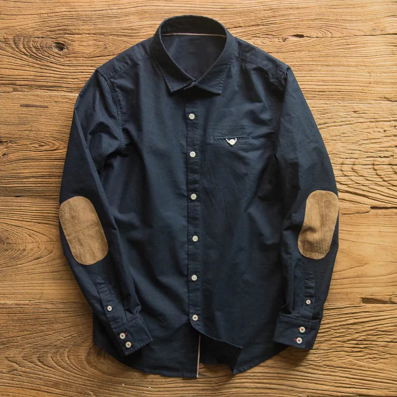 Solid Patchwork Suede Elbow Shirt