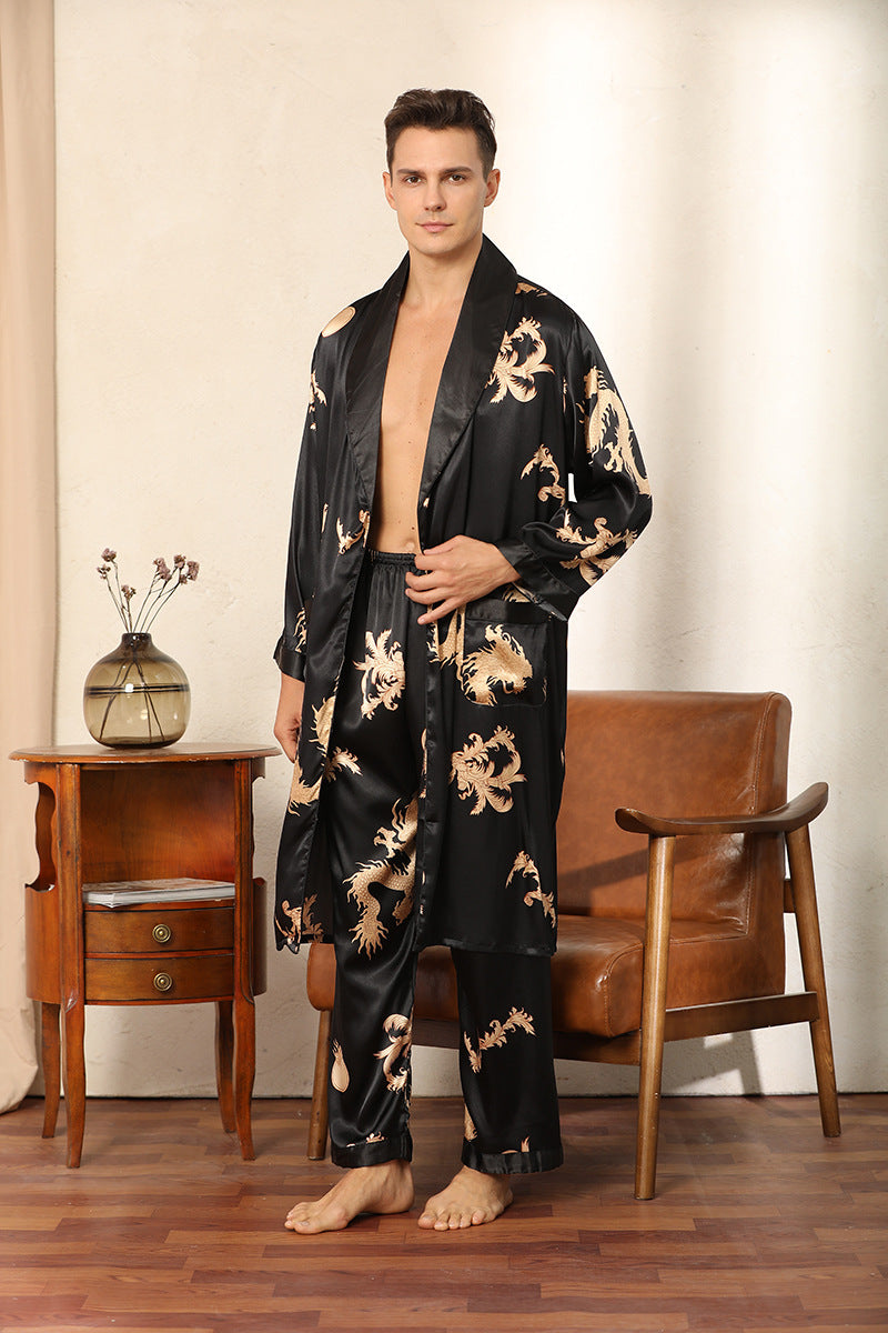 Dragon Pattern Satin Pajamas Robe