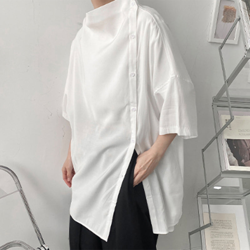 Solid Color Half Sleeve With Side Button Shirt