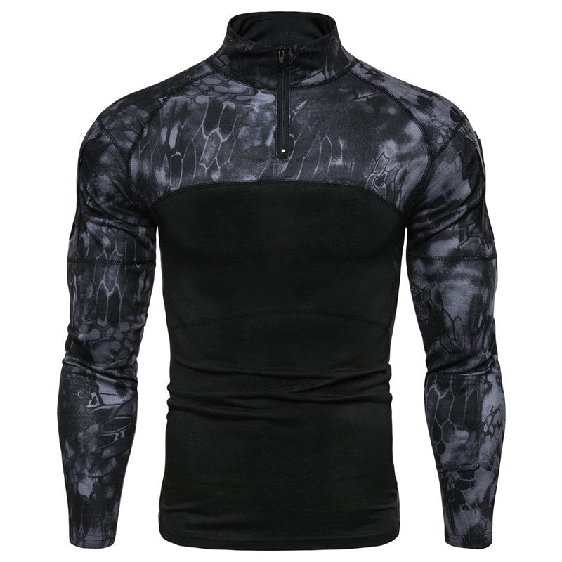 Military Turtleneck Printed Zipper T-Shirt